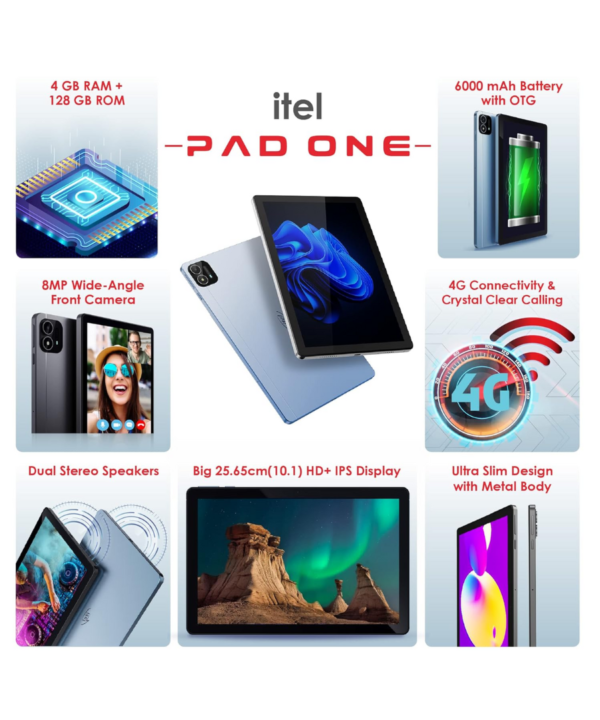 itel PAD ONE (4GB RAM, 128GB ROM, 10.1" HD+ IPS Display, 4G VoLTE, 6000mAh) – P10001L - Image 2